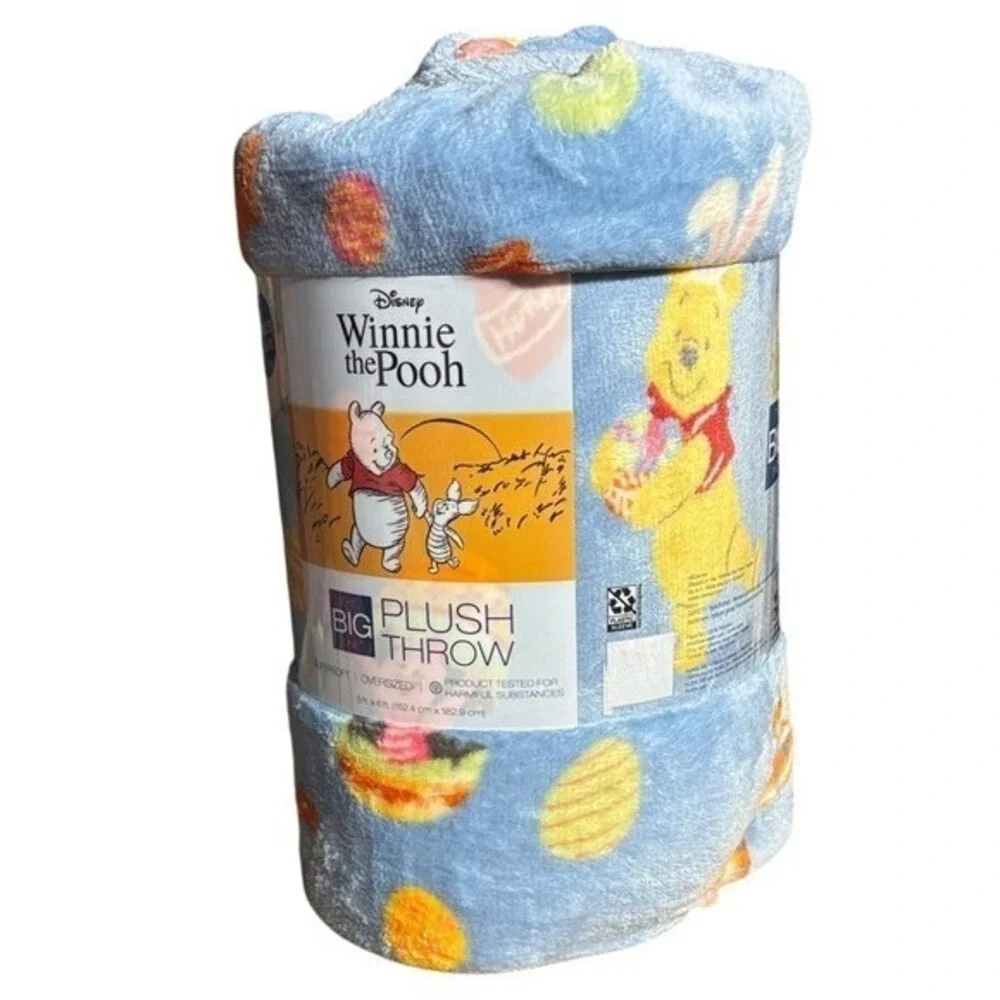 Disney Winnie the Pooh Easter Spring Soft Plush Throw Blanket Big One 5x6 NEW